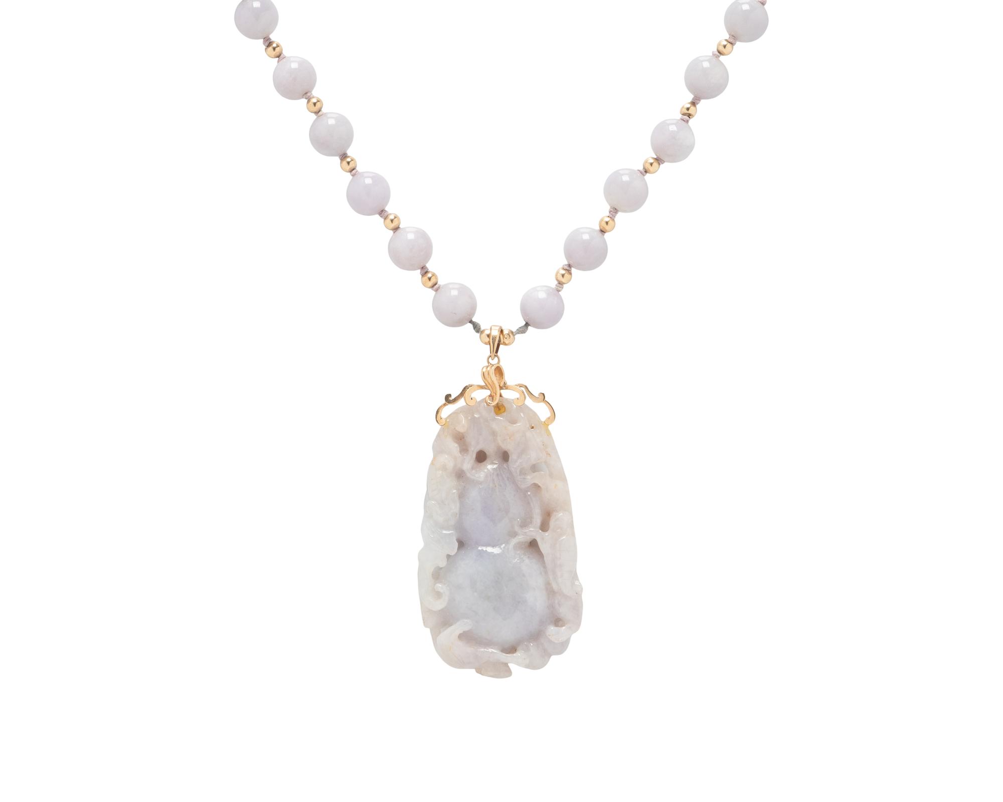 LAVENDER JADE AND YELLOW GOLD NECKLACE