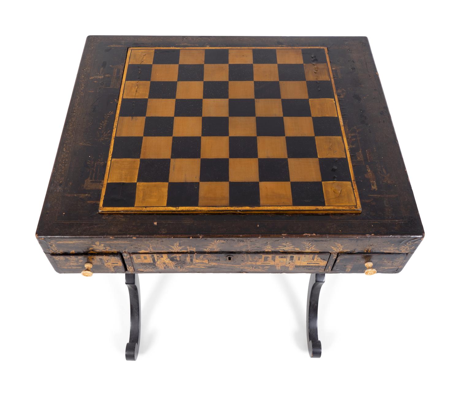 A Chinese Export Black and Gilt Lacquer Games Table — 19TH CENTURY