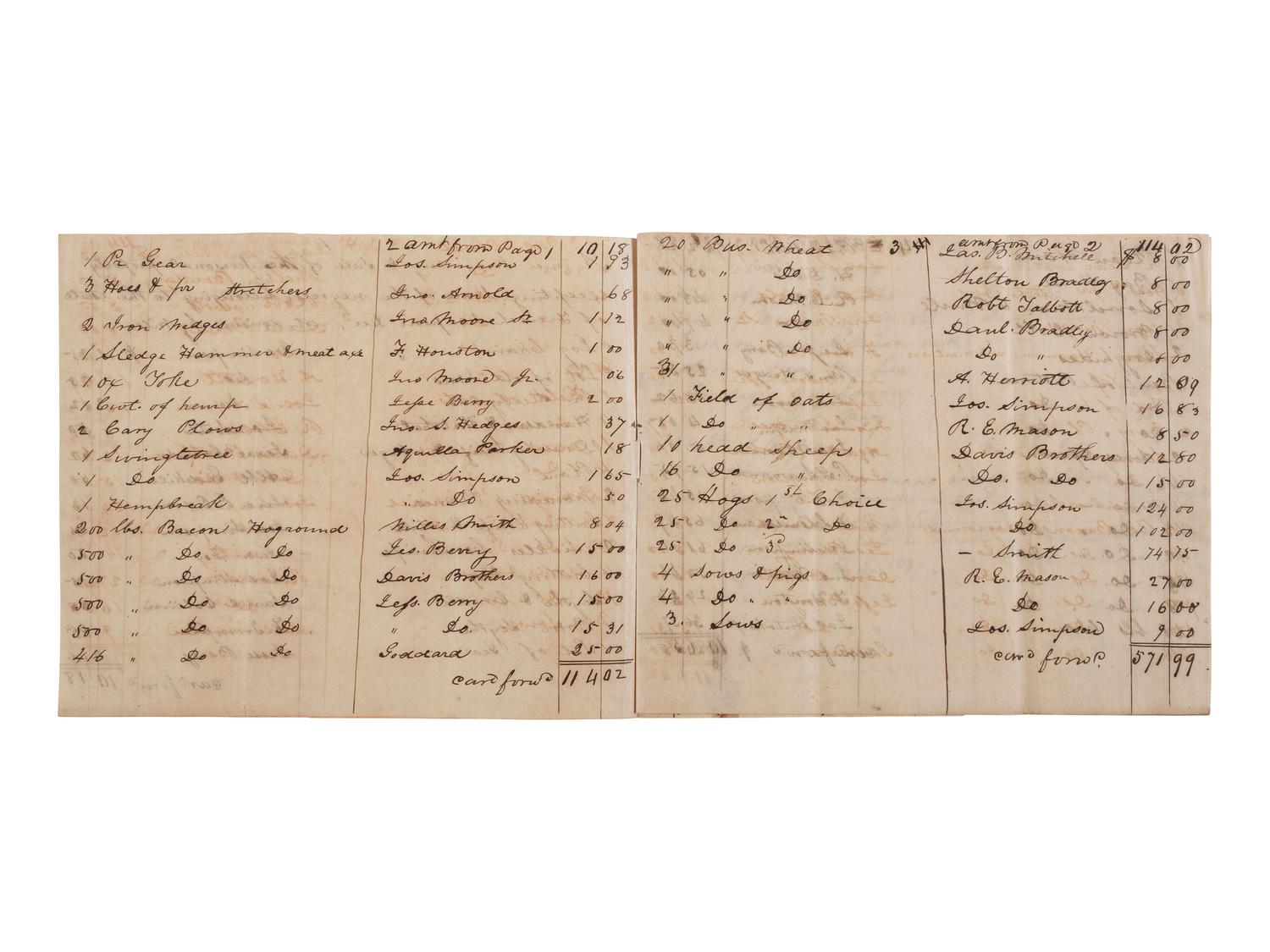 [ENSLAVEMENT & ABOLITION]. A group of 6 estate documents listing individual enslaved persons, most by name. [Bourbon County, KY]. 1831-1861.