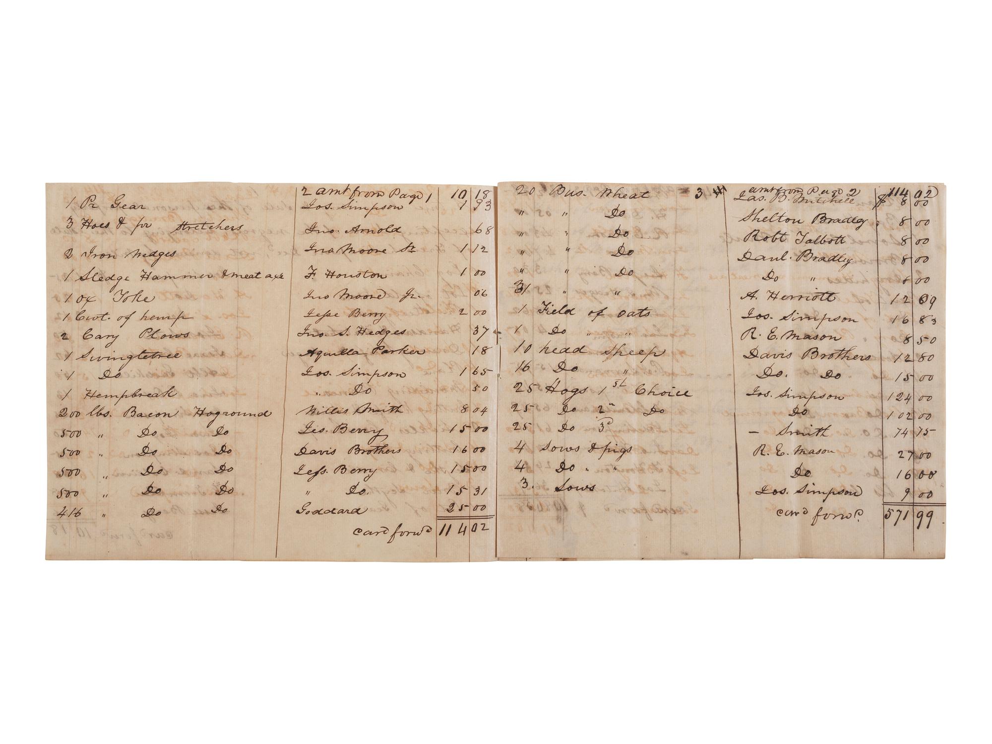 [ENSLAVEMENT & ABOLITION]. A group of 6 estate documents listing individual enslaved persons, most by name. [Bourbon County, KY]. 1831-1861.