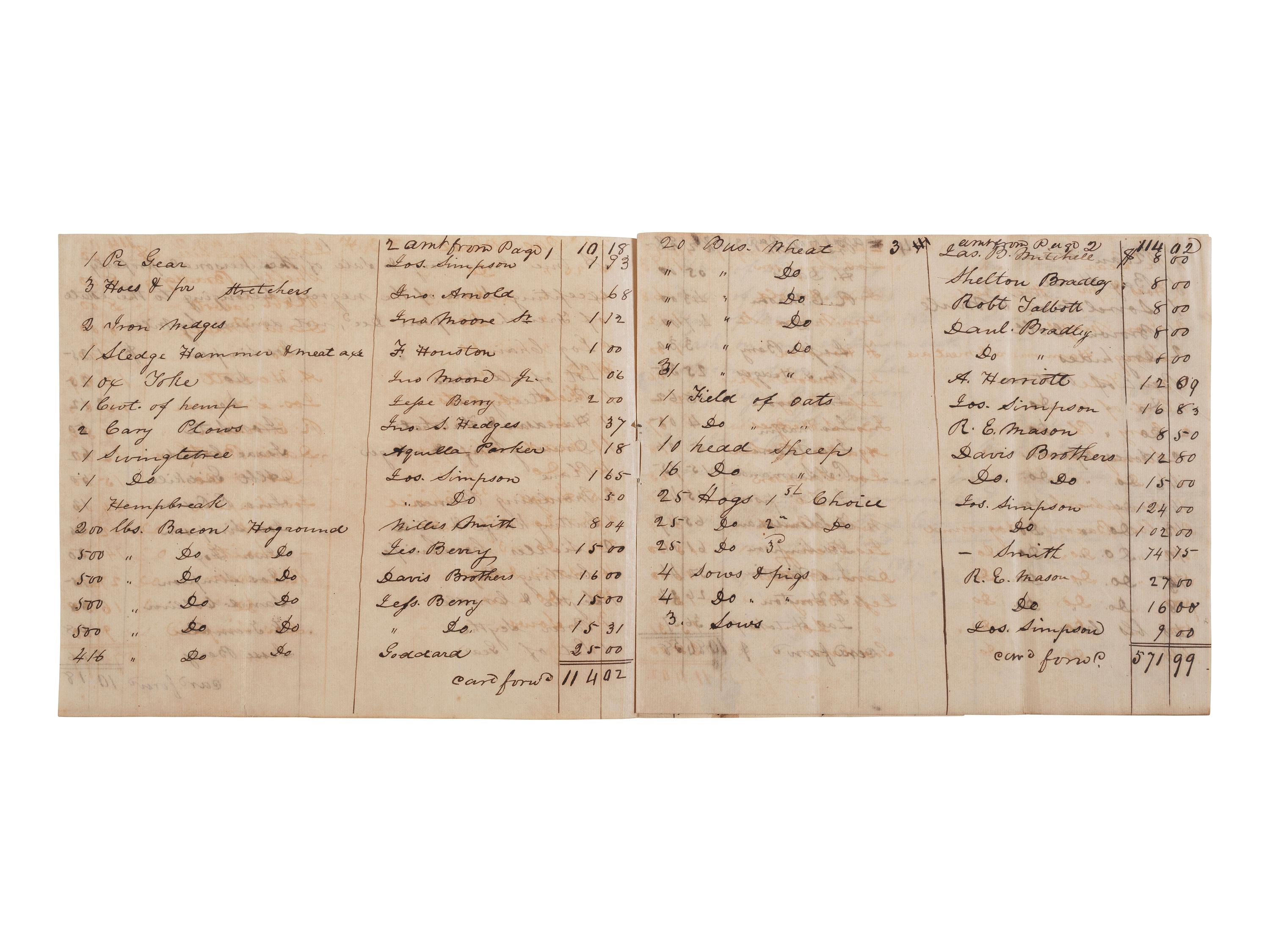 [ENSLAVEMENT & ABOLITION]. A group of 6 estate documents listing individual enslaved persons, most by name. [Bourbon County, KY]. 1831-1861.