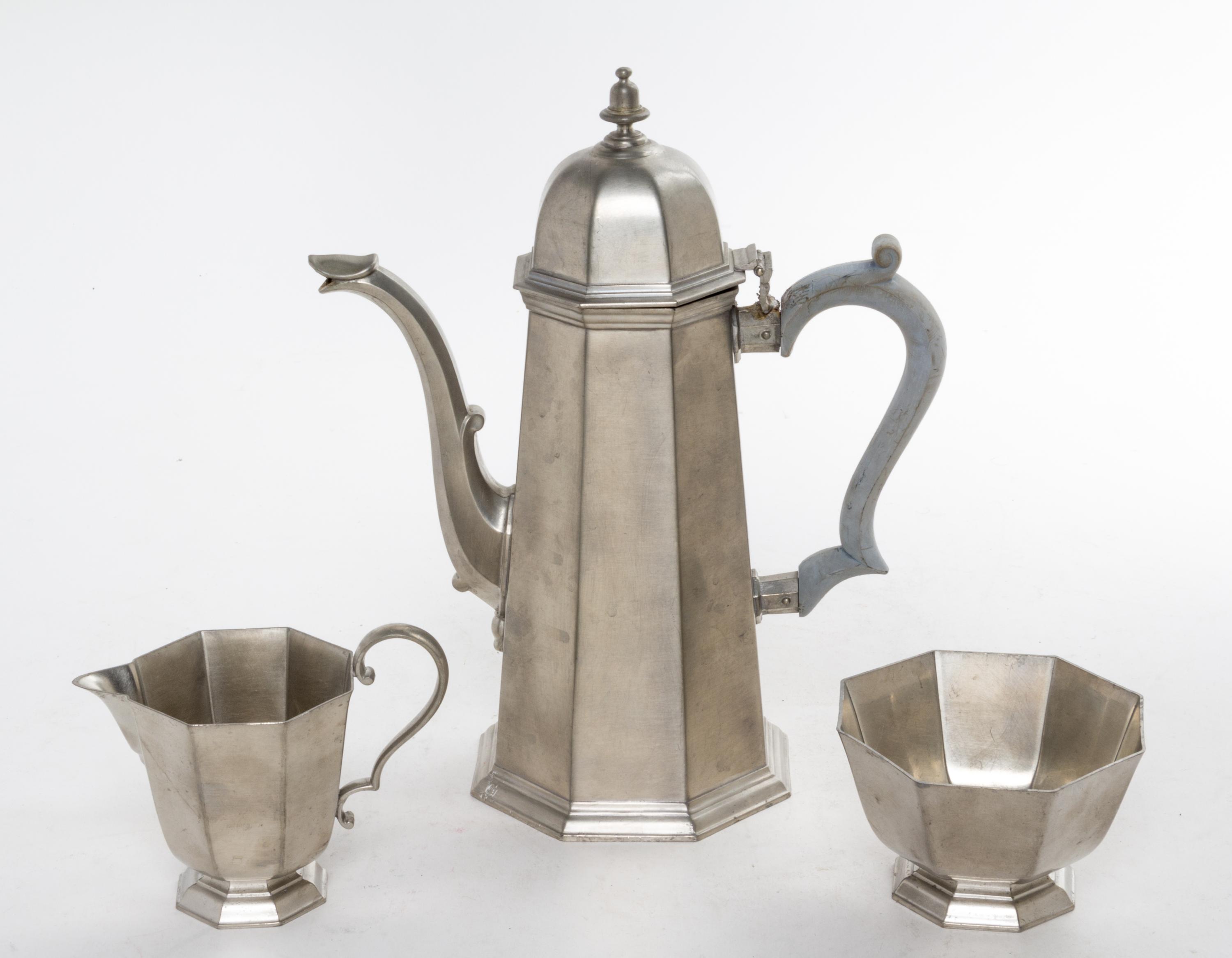 A Gorham Pewter Partial Tea Service Height of coffee pot 11 inches. — SECOND HALF 20TH CENTURY