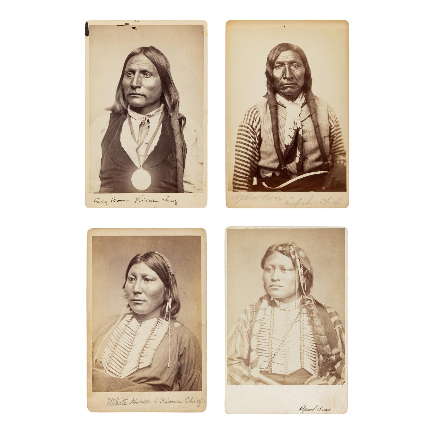 Soule, William S. (1836-1908). A group of 4 cabinet cards of Kiowa, Arapaho, and Apache Indians.