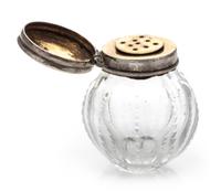 An English Silver Mounted Cut Glass Scent Bottle, Maker's Mark Likely IT, of ribbed, spherical form.