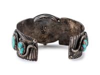 Navajo or Zuni Silver and Turquoise Watch Cuff, with Snake Design