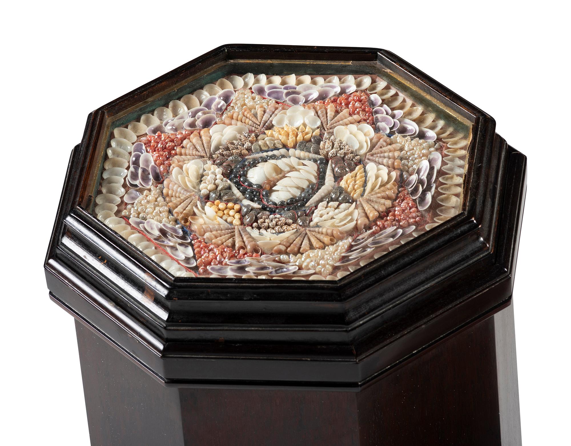A Federal Style Sailor's Valentine Inset Mahogany Octagonal Pot Cupboard