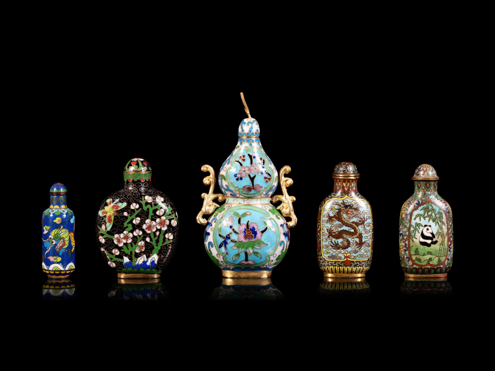 Five Chinese Cloisonné Enamel Snuff Bottles