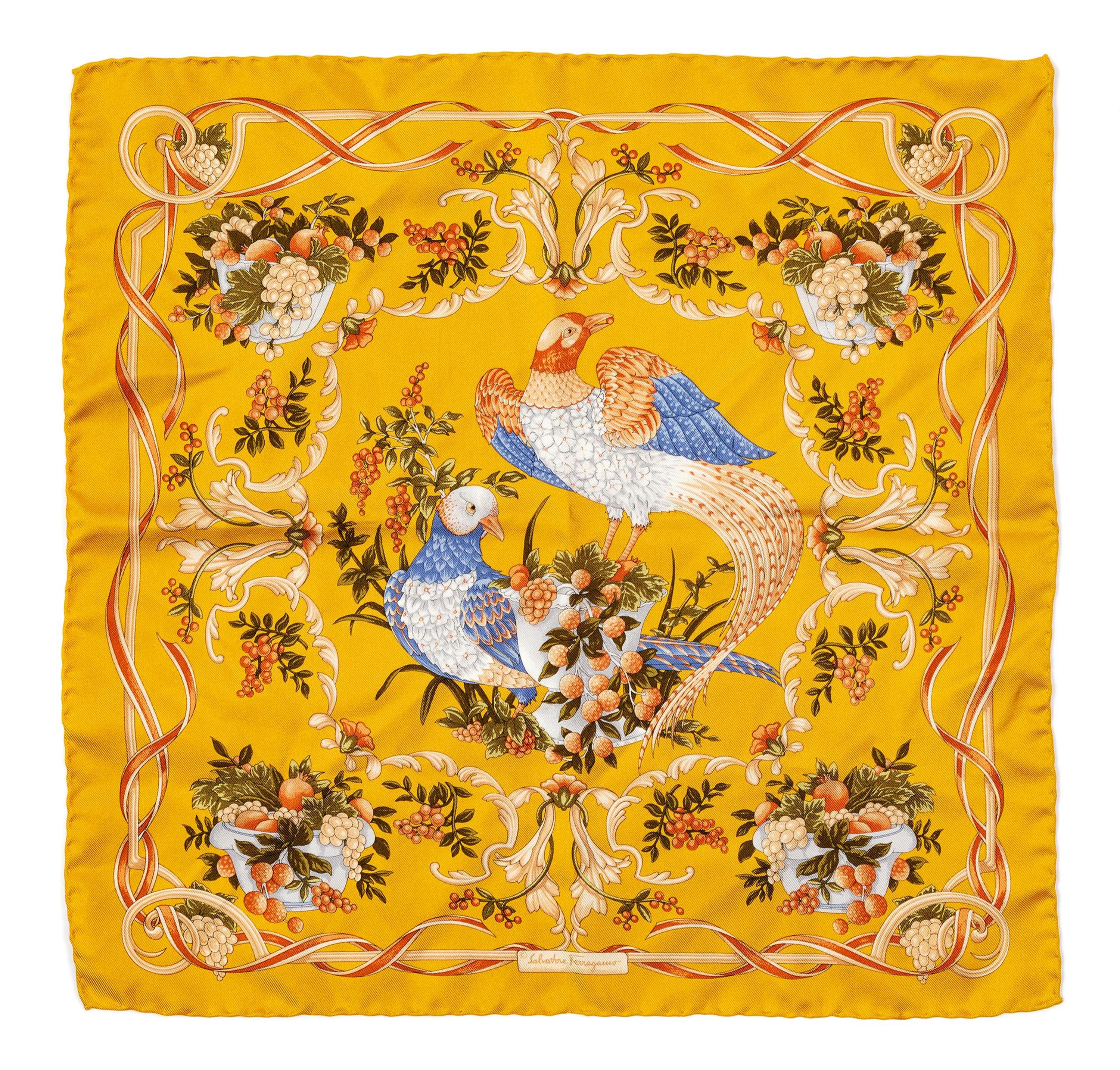 Collection of Couture Accessories: One Ferragamo Scarf and Two Gucci, Two Ferragamo, and One Aquascutum Tie, 1980-2000s