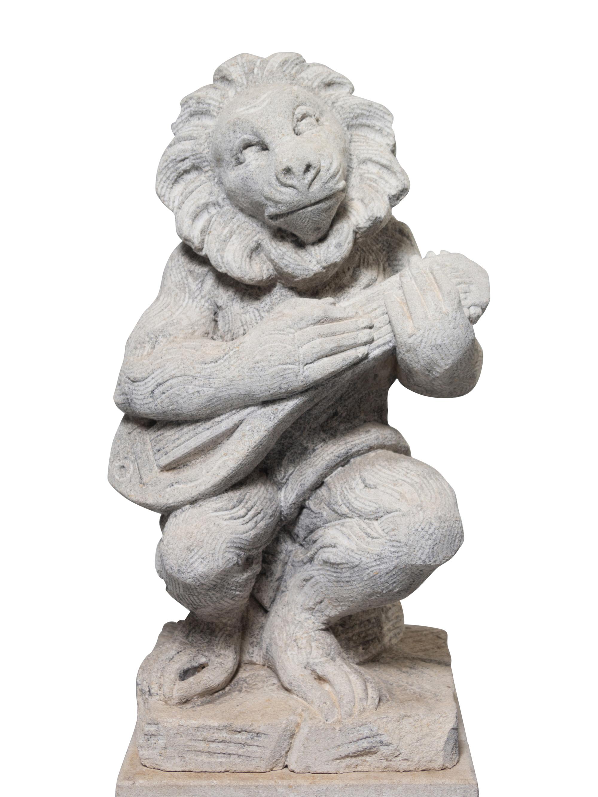 A Set of Four Italian Limestone Figures of Monkey Musicians