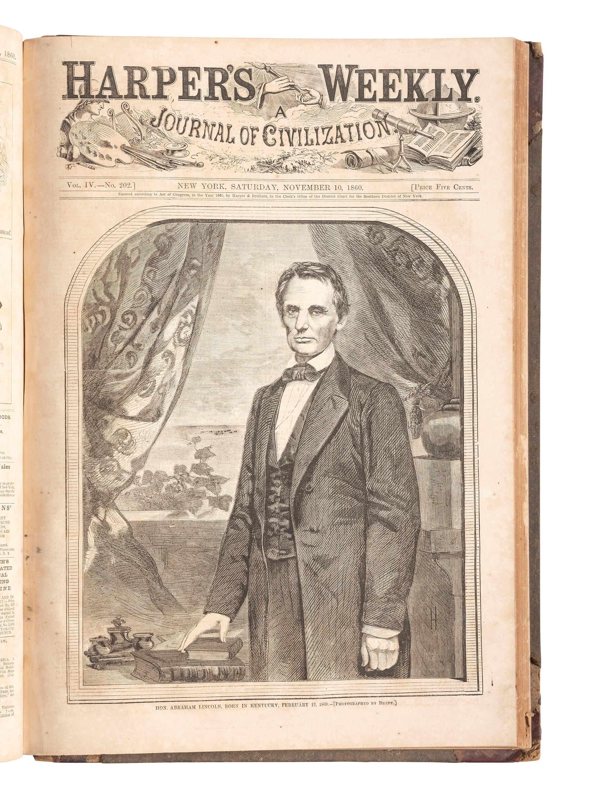 [CIVIL WAR]. Harper's Weekly. 305 issues in 6 bound volumes. New York: Harper & Brothers, 1860-1865.