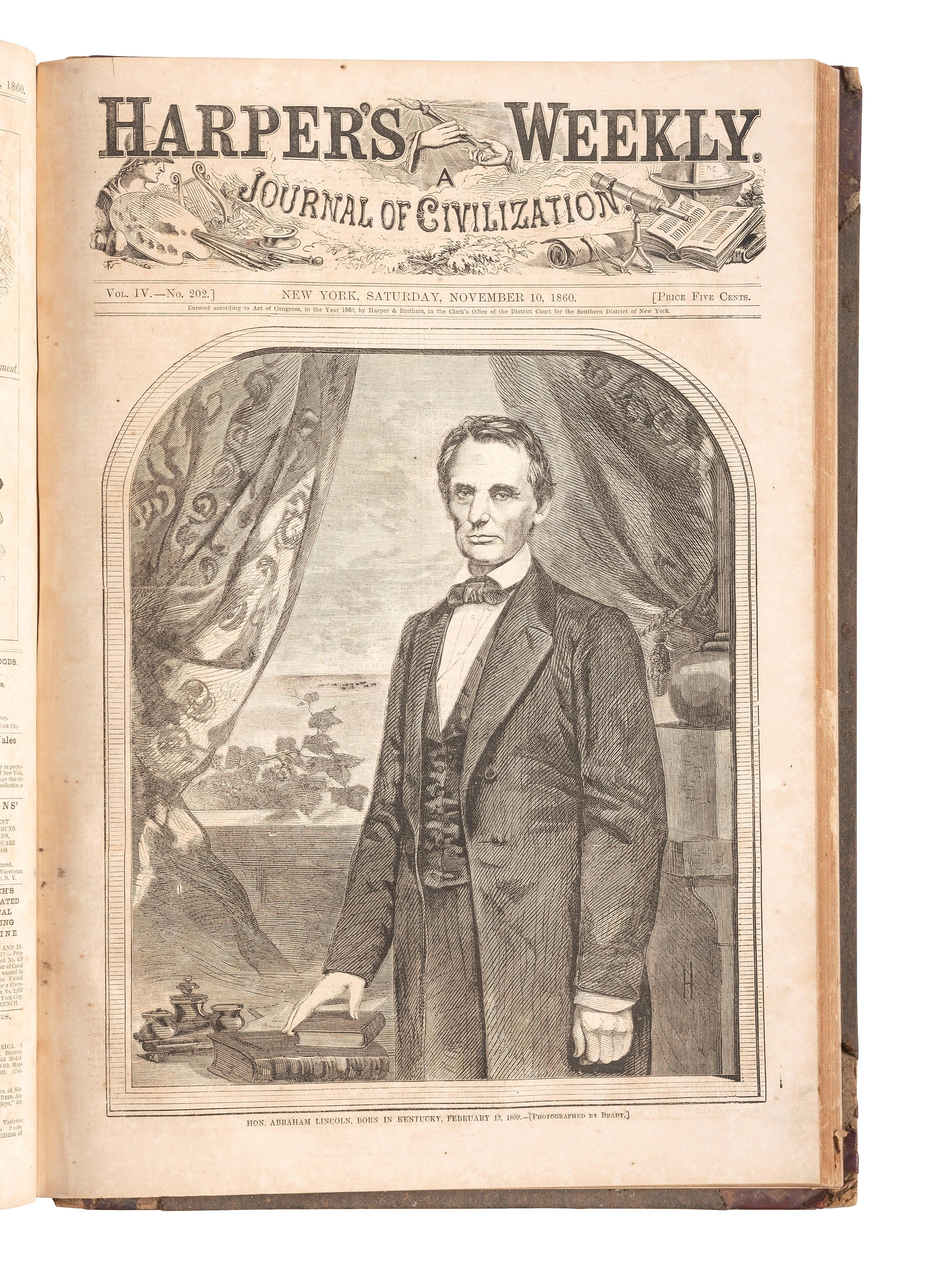 [CIVIL WAR]. Harper's Weekly. 305 issues in 6 bound volumes. New York: Harper & Brothers, 1860-1865.