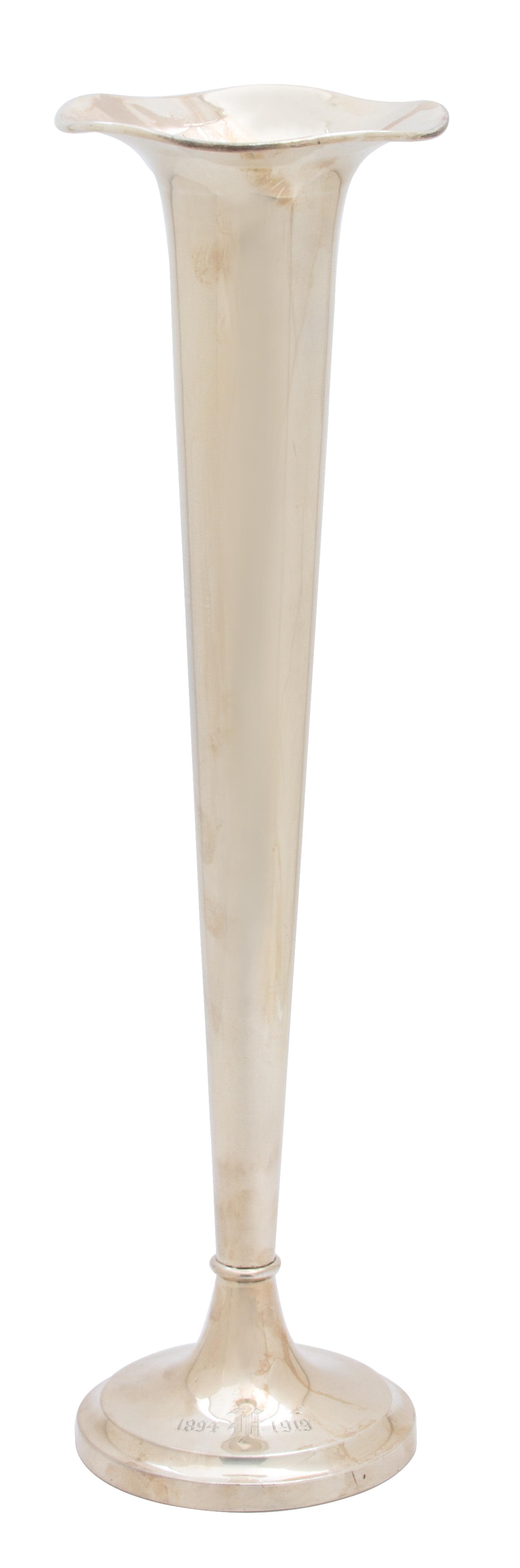 An American Weighted Silver Trumpet Form Vase, Wilcox Roth Co., 20th Century, monogrammed and dated