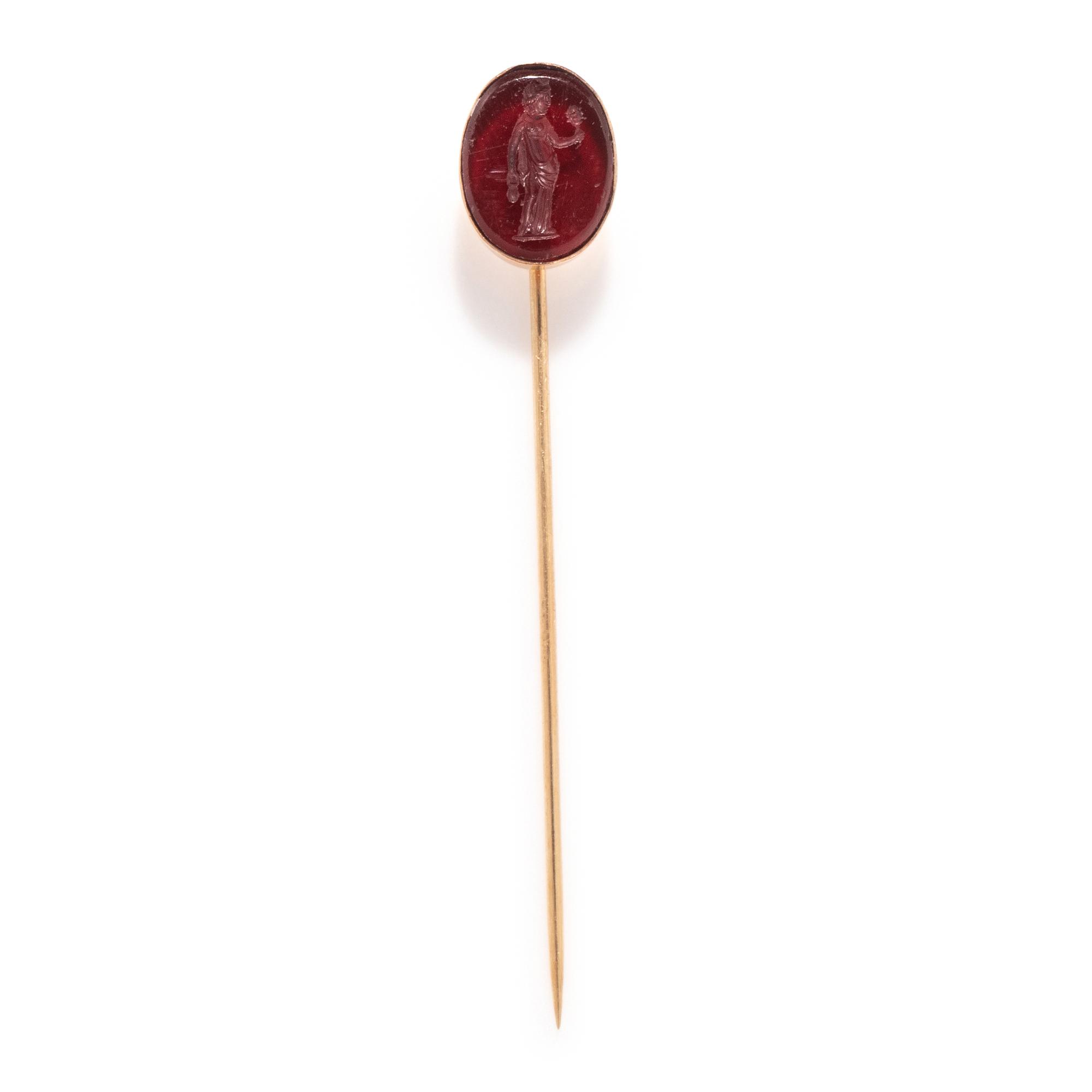 A Roman Carnelian Ring Stone with the Goddess Ceres — Set in a gold stickpin