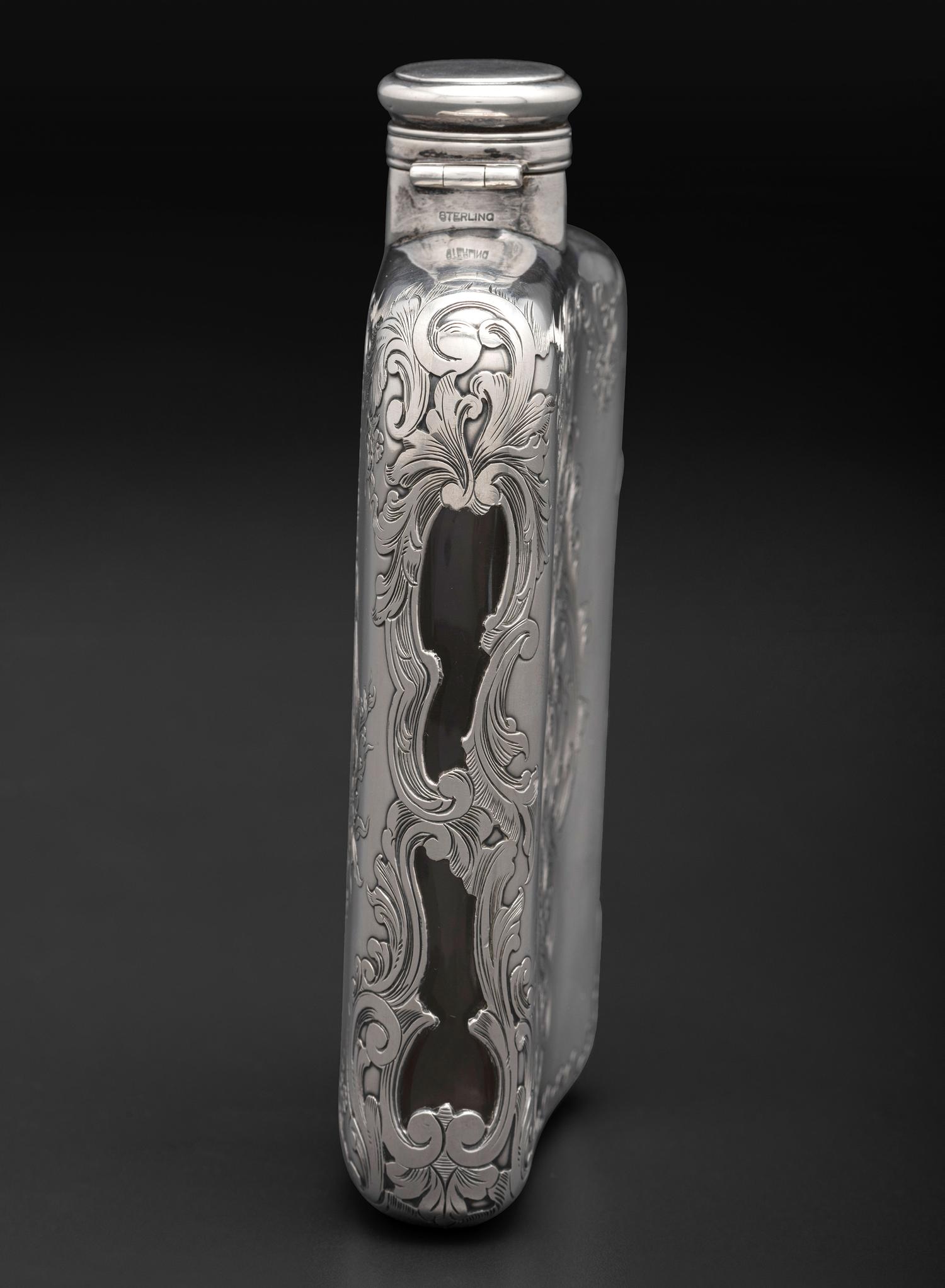 An American Silver Mounted Glass Flask