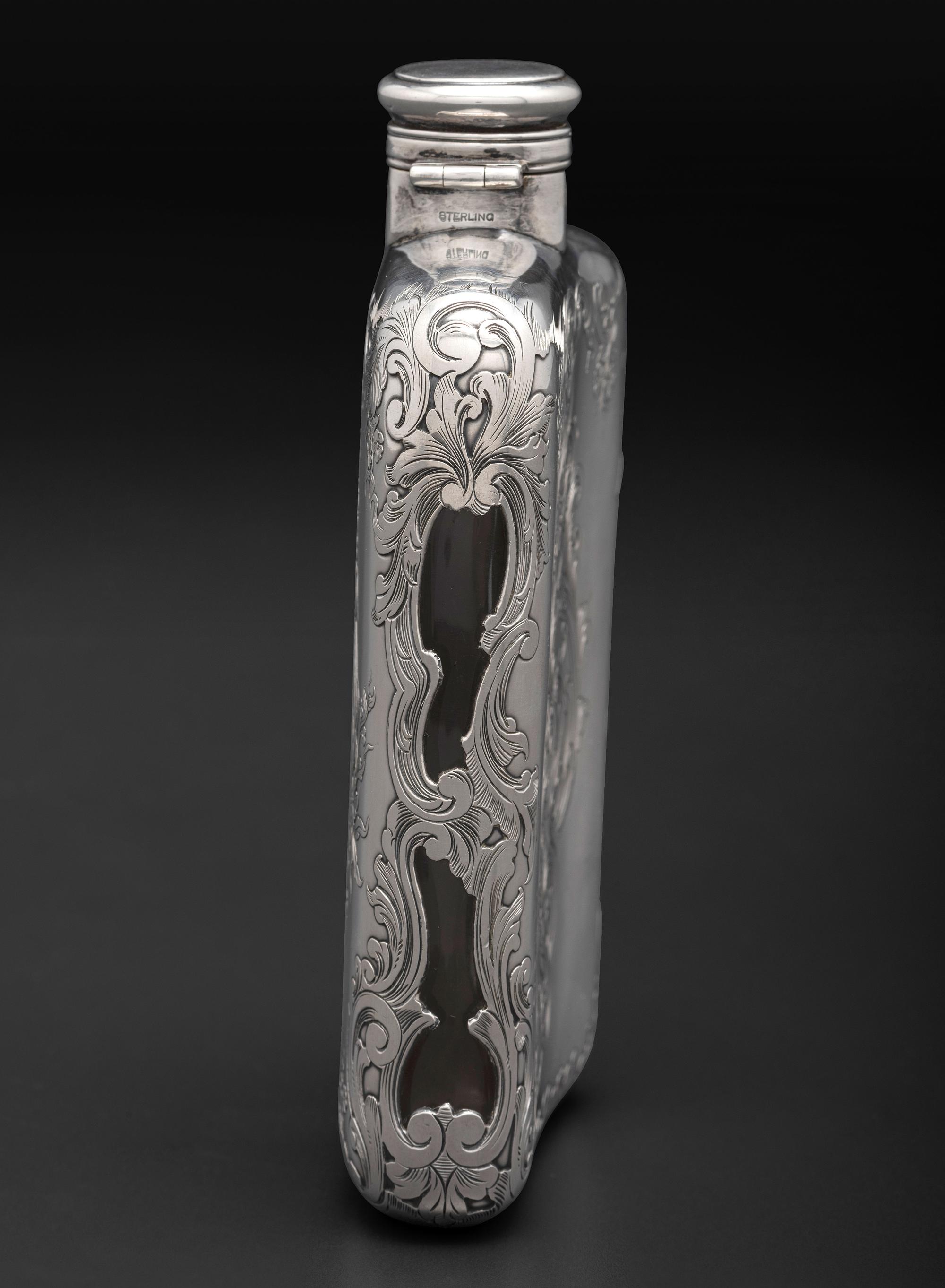 An American Silver Mounted Glass Flask