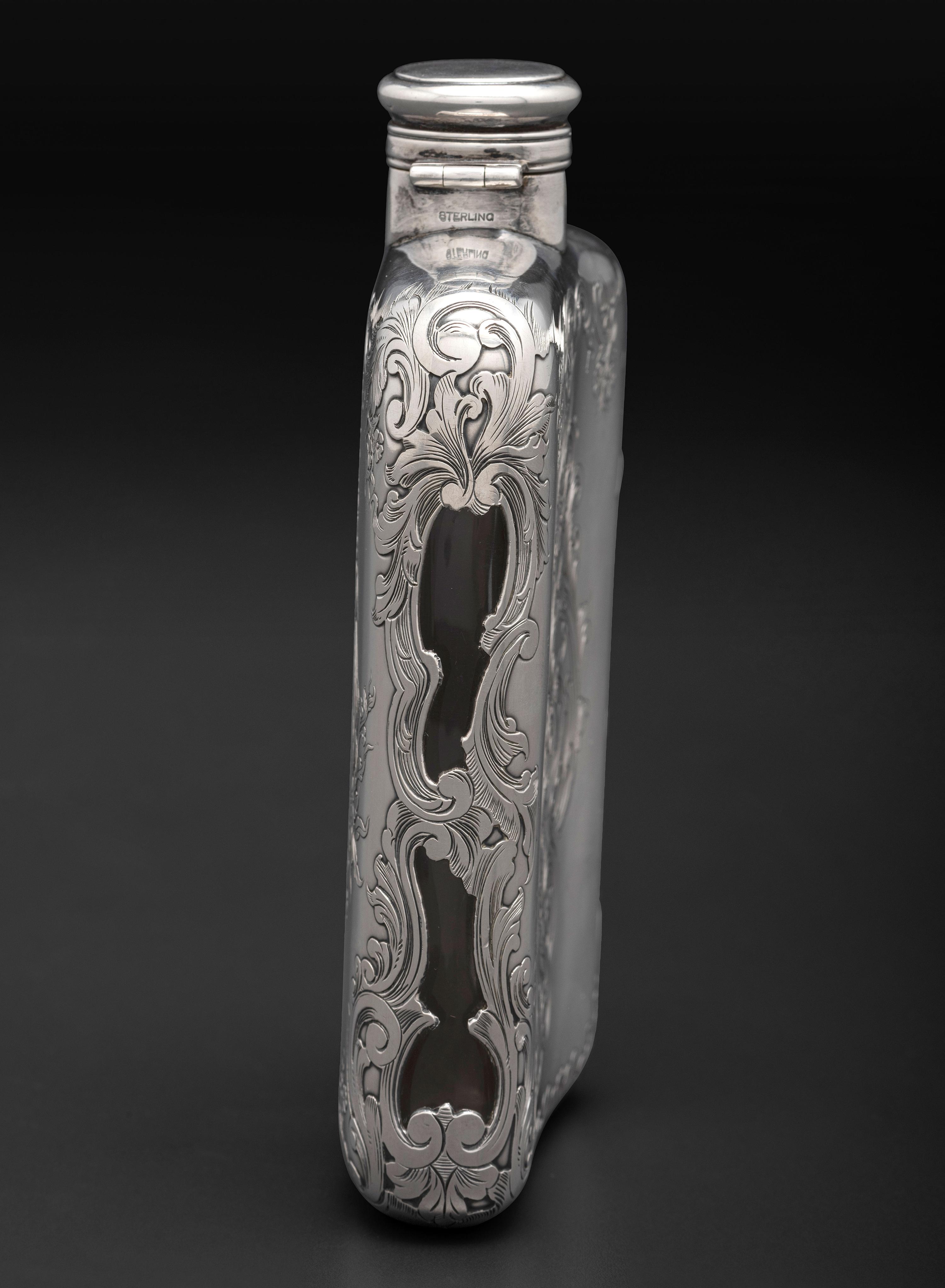 An American Silver Mounted Glass Flask