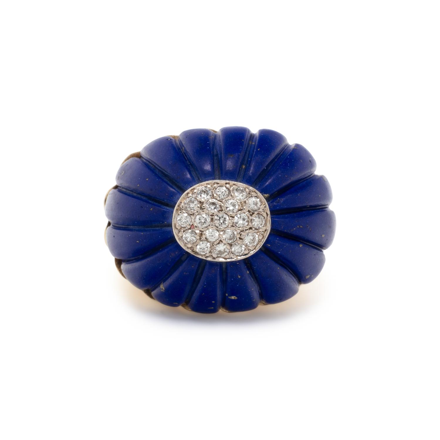 CARVED LAPIS LAZULI AND DIAMOND RING