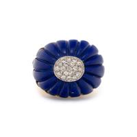 CARVED LAPIS LAZULI AND DIAMOND RING