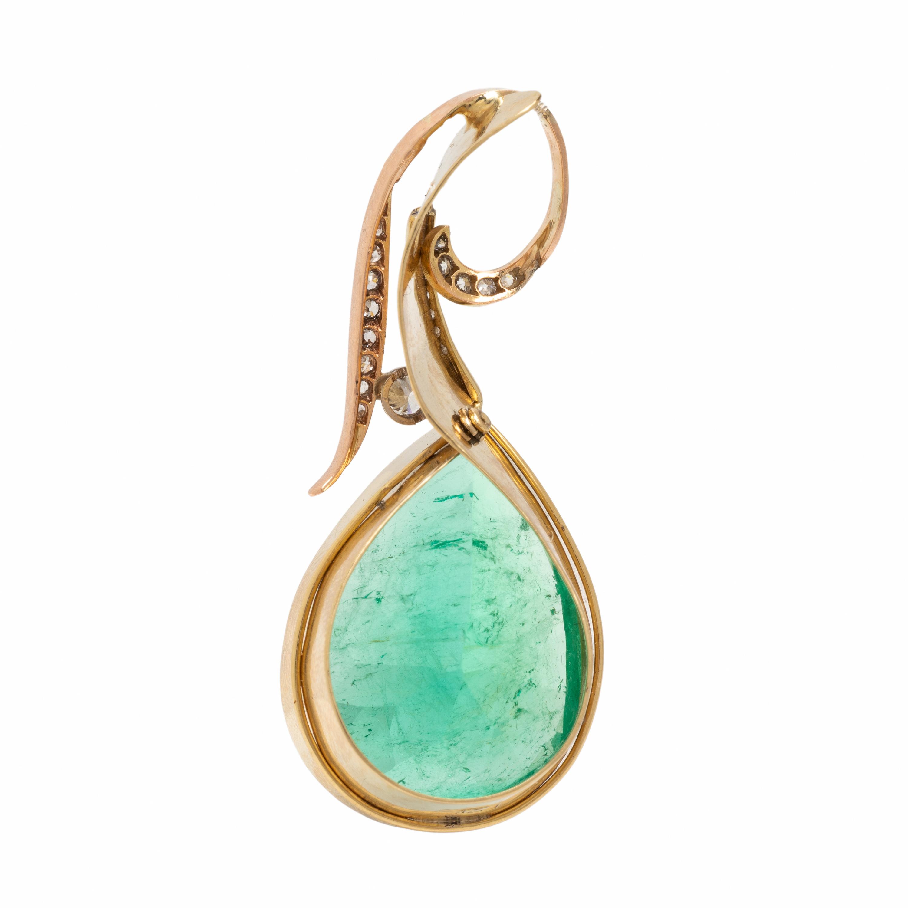 Colombian Emerald, Diamond, and Bicolor Gold Pendant