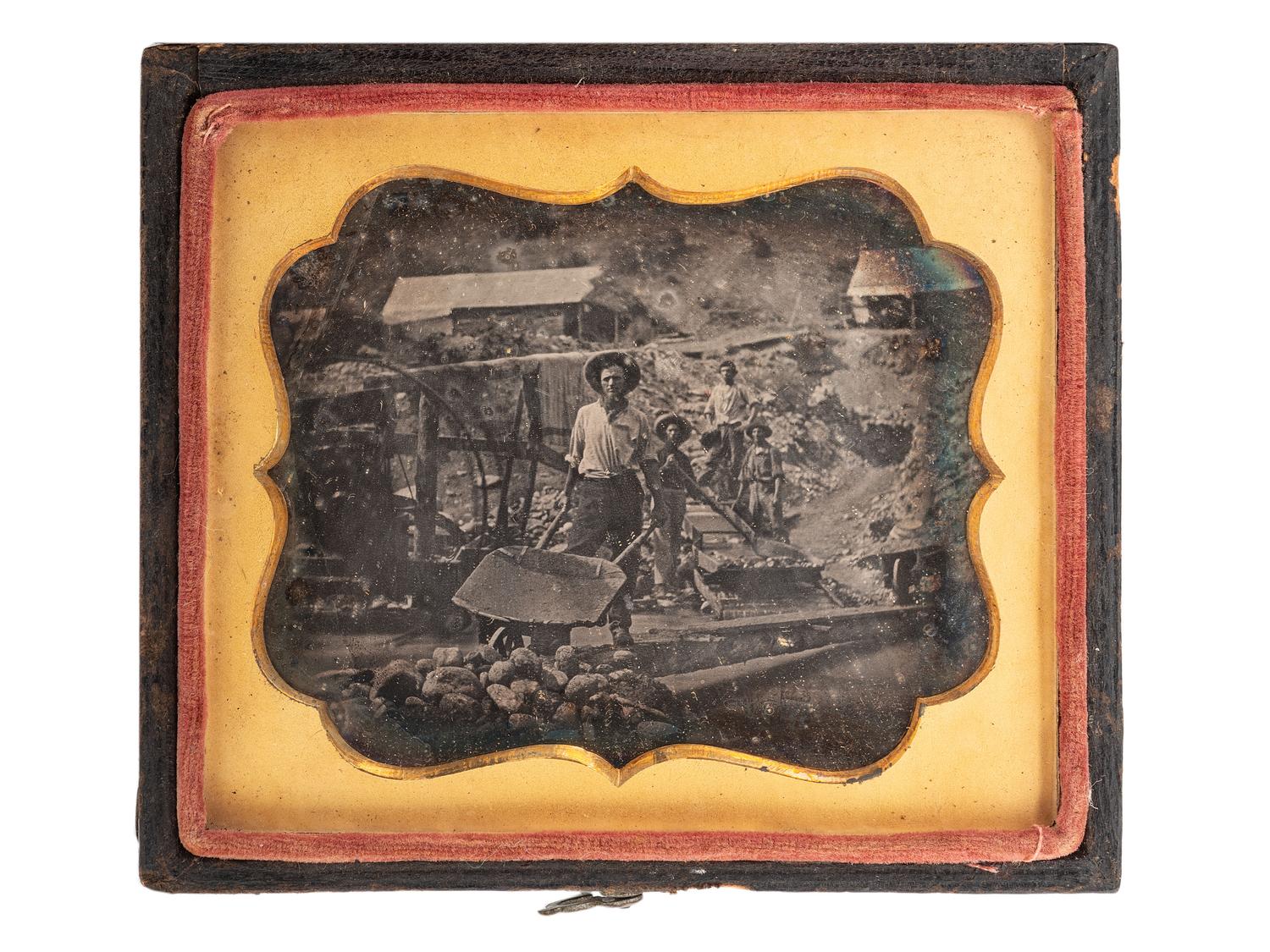 [GOLD RUSH - EARLY PHOTOGRAPHY]. Two daguerreotypes of miner William J. Jewell (1818-1885) in the California gold fields. [Poverty Bar, California], [29 July 1852].
