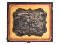 [GOLD RUSH - EARLY PHOTOGRAPHY]. Two daguerreotypes of miner William J. Jewell (1818-1885) in the California gold fields. [Poverty Bar, California], [29 July 1852].