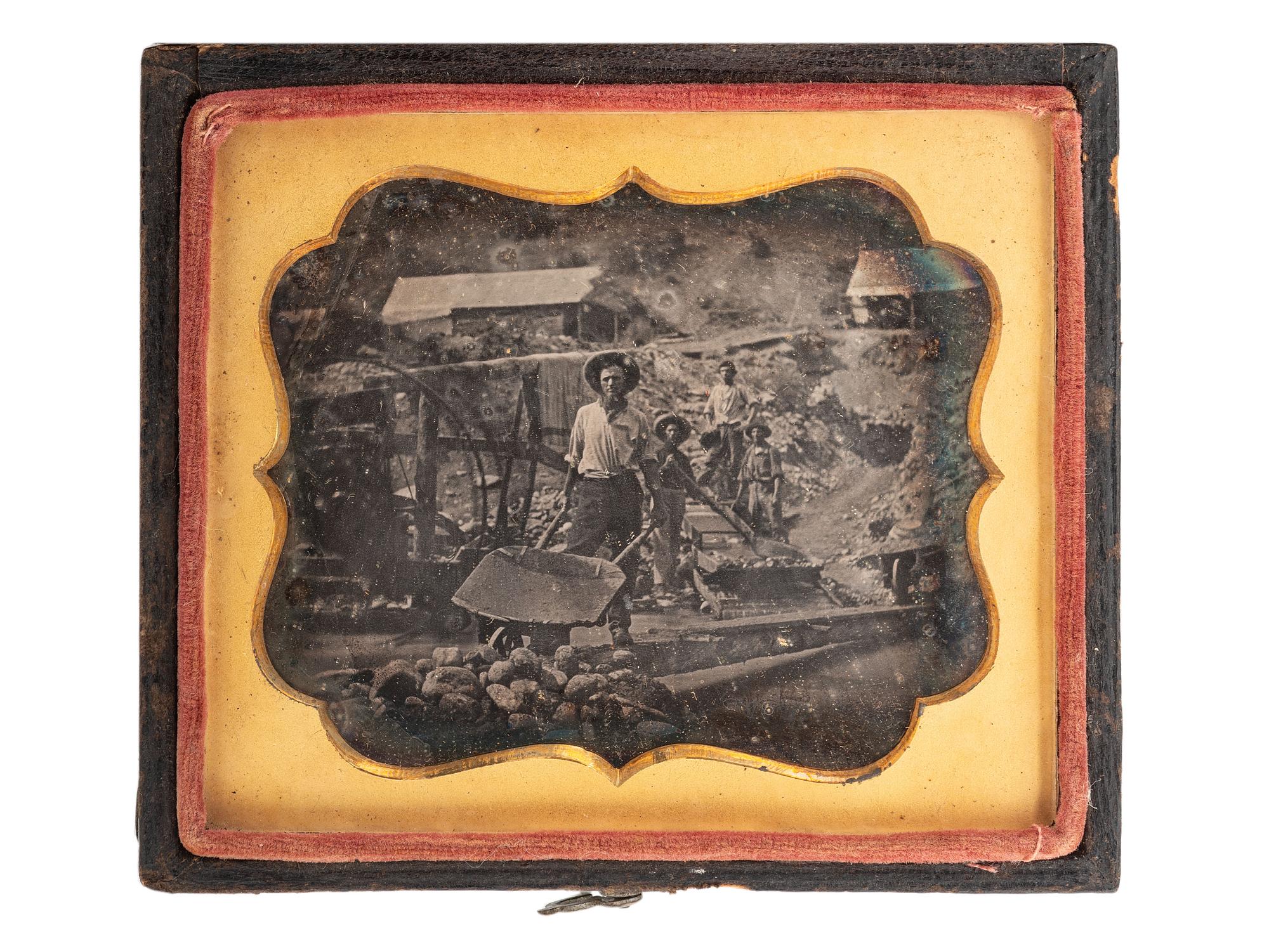 [GOLD RUSH - EARLY PHOTOGRAPHY]. Two daguerreotypes of miner William J. Jewell (1818-1885) in the California gold fields. [Poverty Bar, California], [29 July 1852].