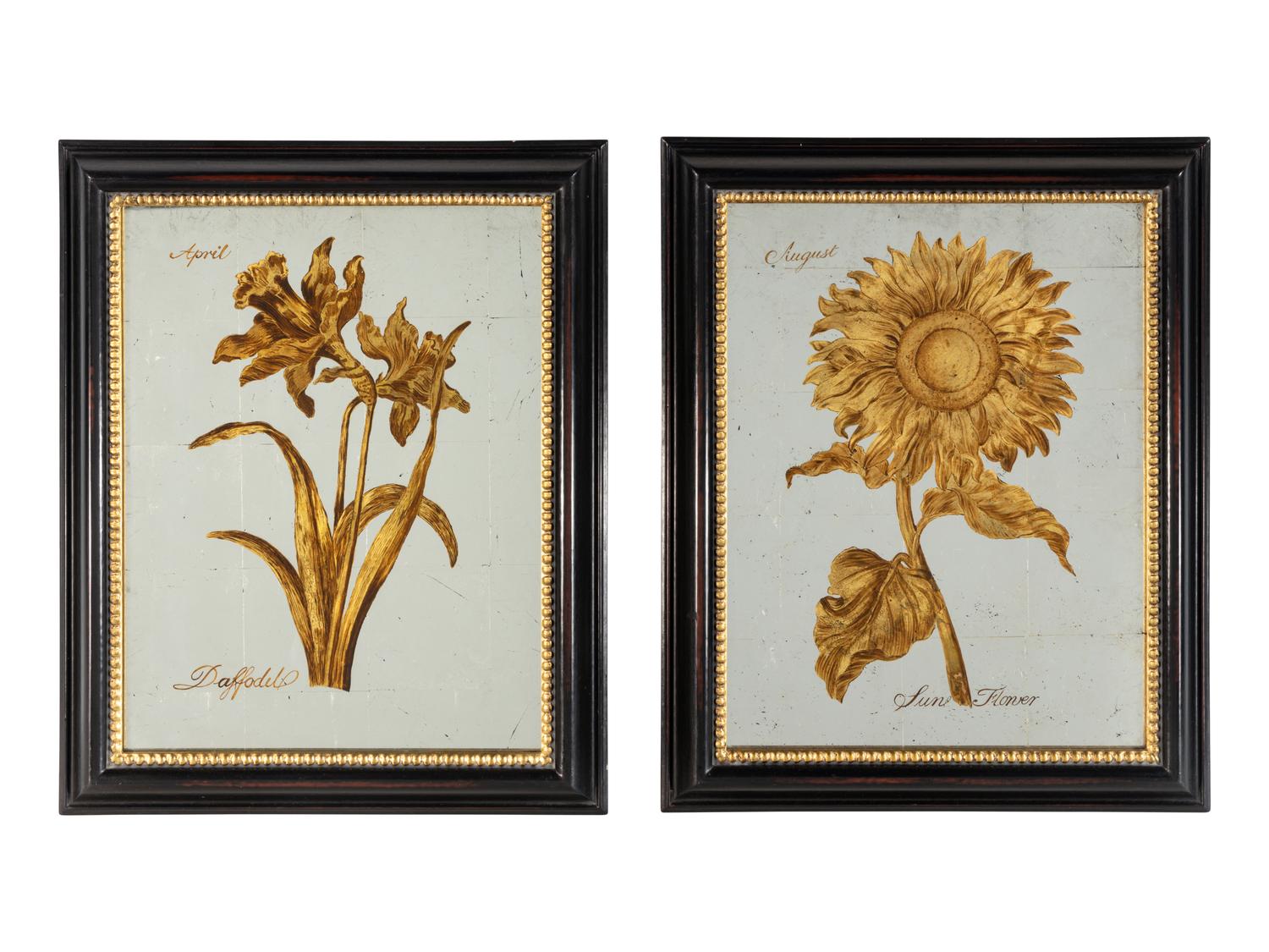 Set of Six Verre églomisé Botanical Mirrors