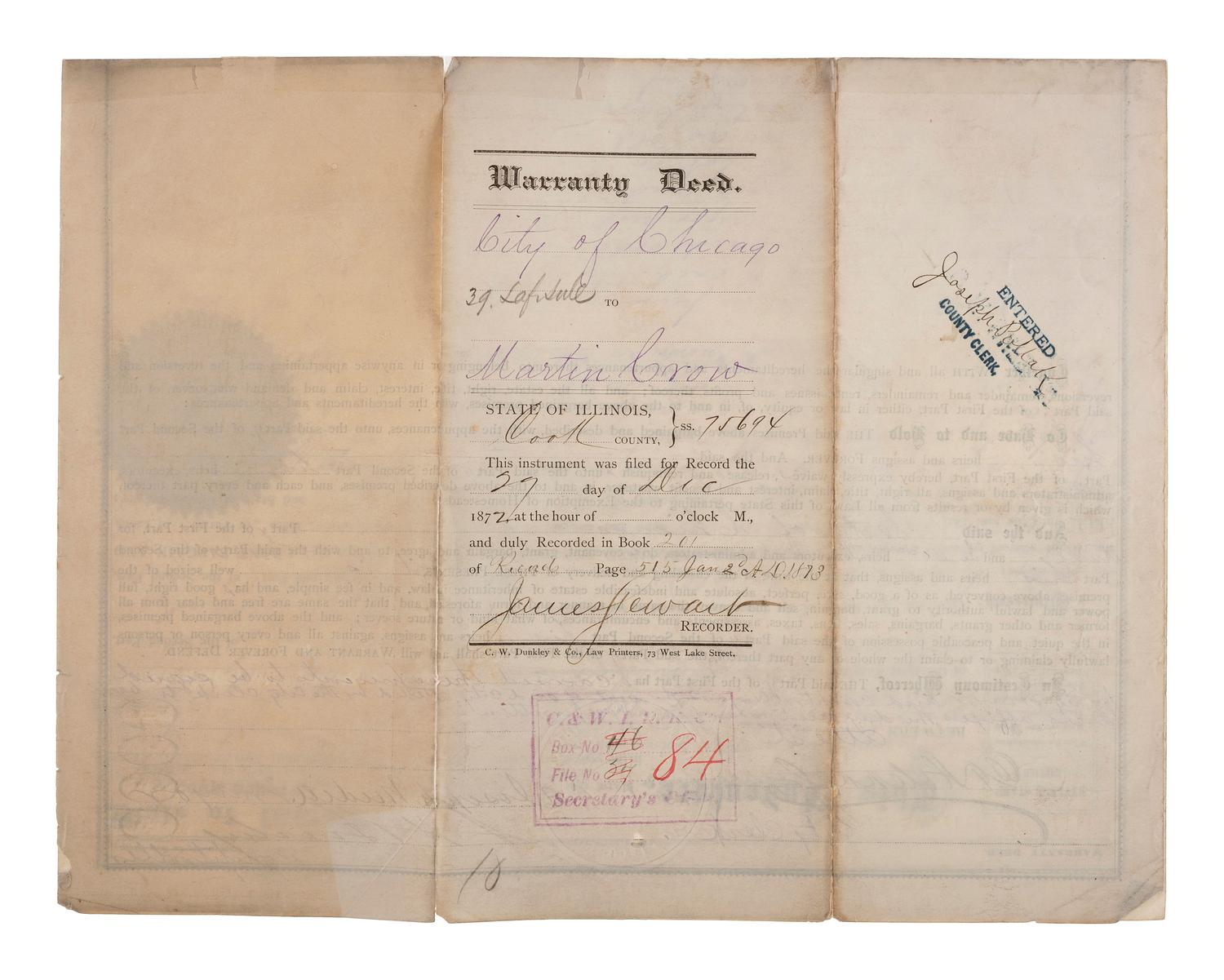 [CHICAGO]. A group of documents signed by Chicago mayors, including Joseph MEDILL, John WENTWORTH, James H. WOODWORTH, Anton J. CERMAK, William Hale THOMPSON, and the Mayors DALEY.