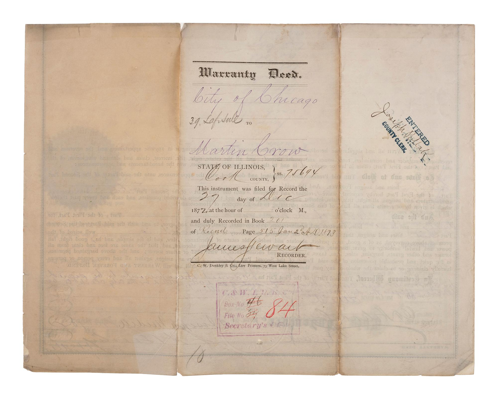 [CHICAGO]. A group of documents signed by Chicago mayors, including Joseph MEDILL, John WENTWORTH, James H. WOODWORTH, Anton J. CERMAK, William Hale THOMPSON, and the Mayors DALEY.