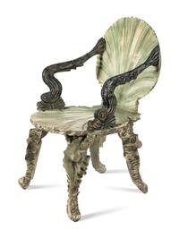 A Pair of Venetian Style Painted "Grotto" Armchairs