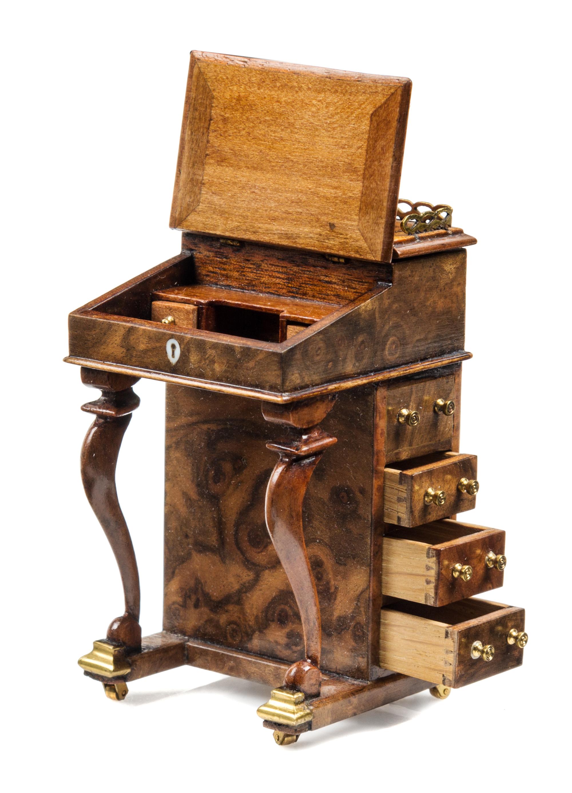 A Victorian Style Brass Mounted Burlwood Davenport Desk Height 2 7/8 x width 1 3/4 x depth 1 3/4 inches. — John Davenport, 1985