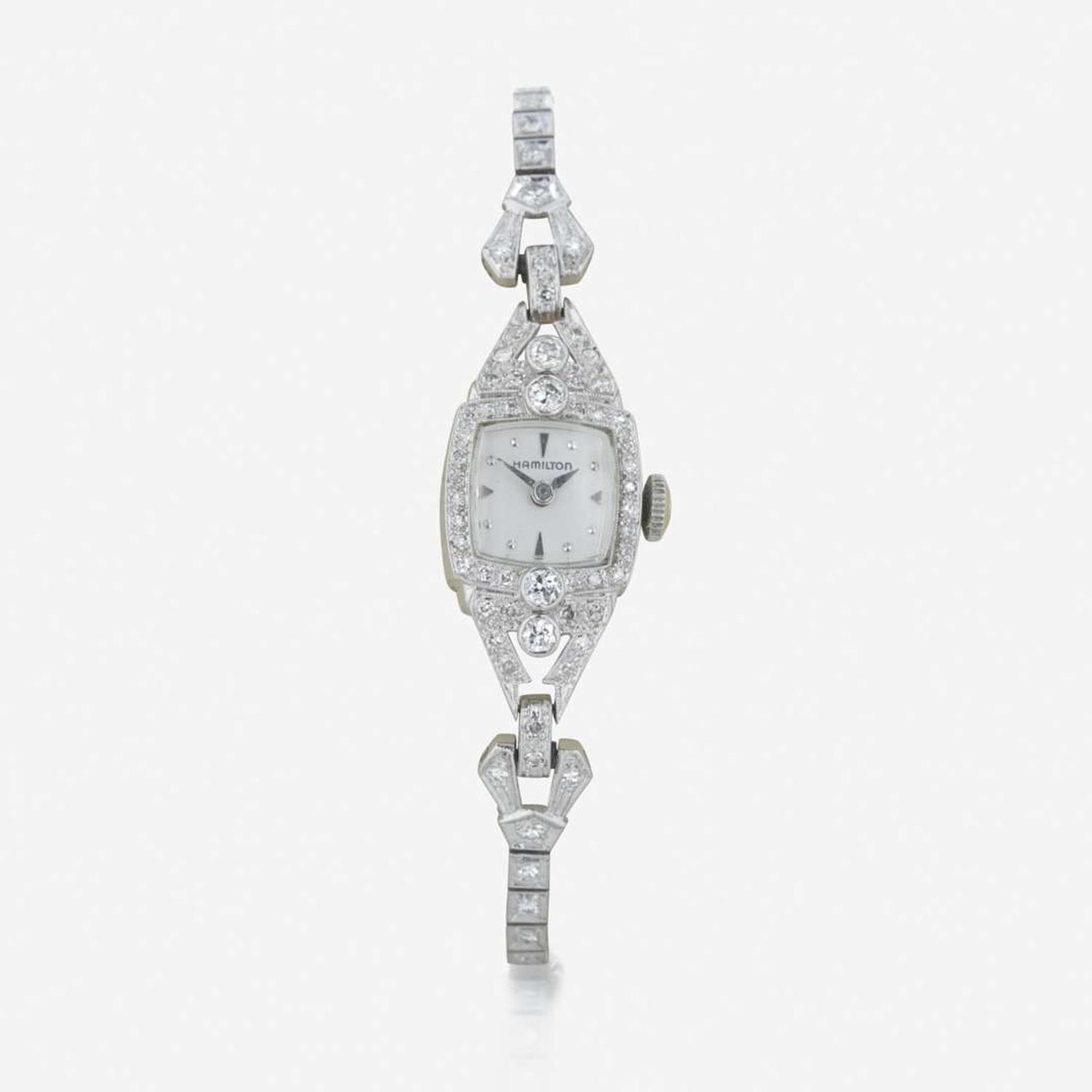 A Ladies Hamilton Platinum and Diamond Watch
