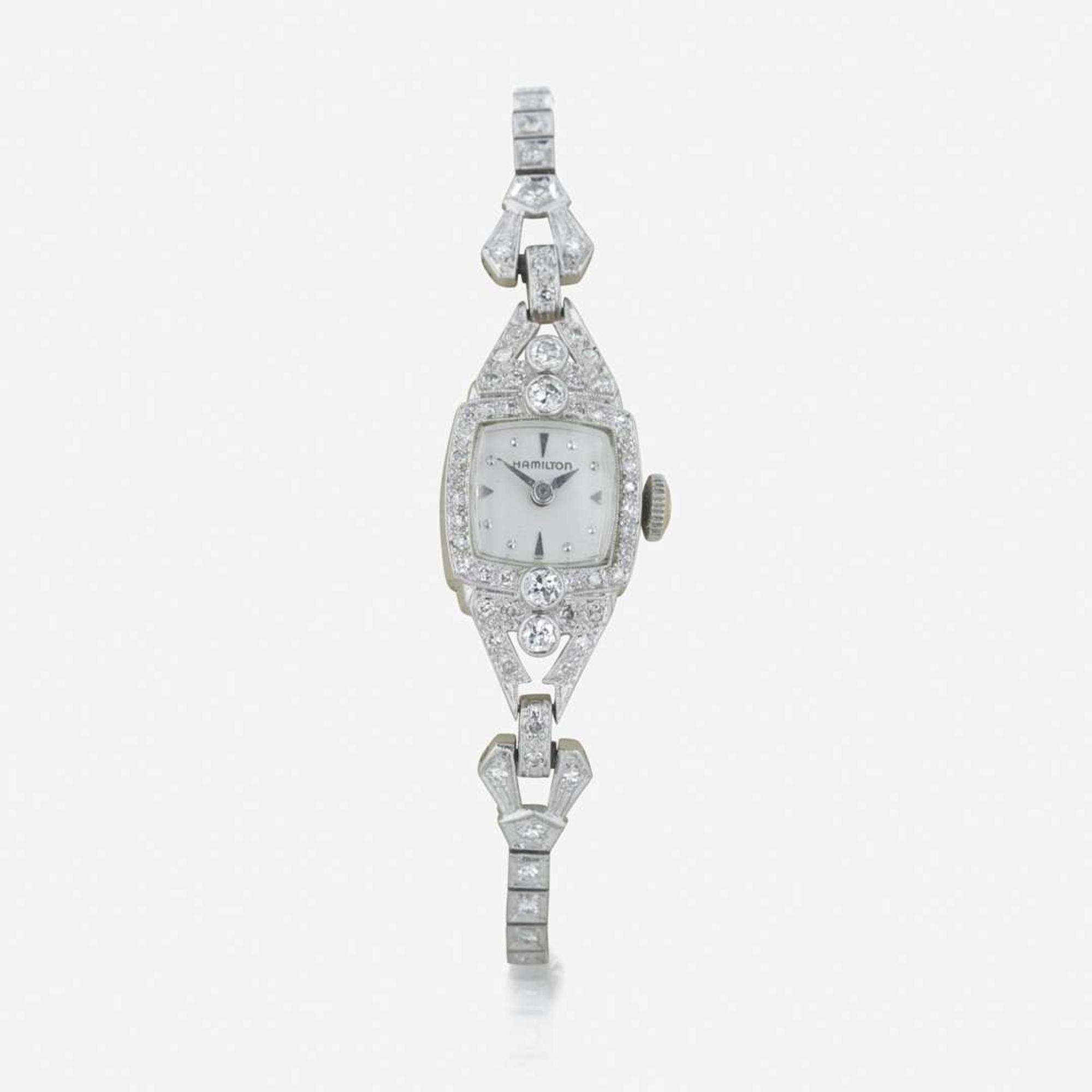 A Ladies Hamilton Platinum and Diamond Watch