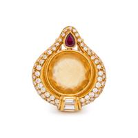 CITRINE CAMEO, RUBY AND DIAMOND SLIDE PENDANT/BROOCH