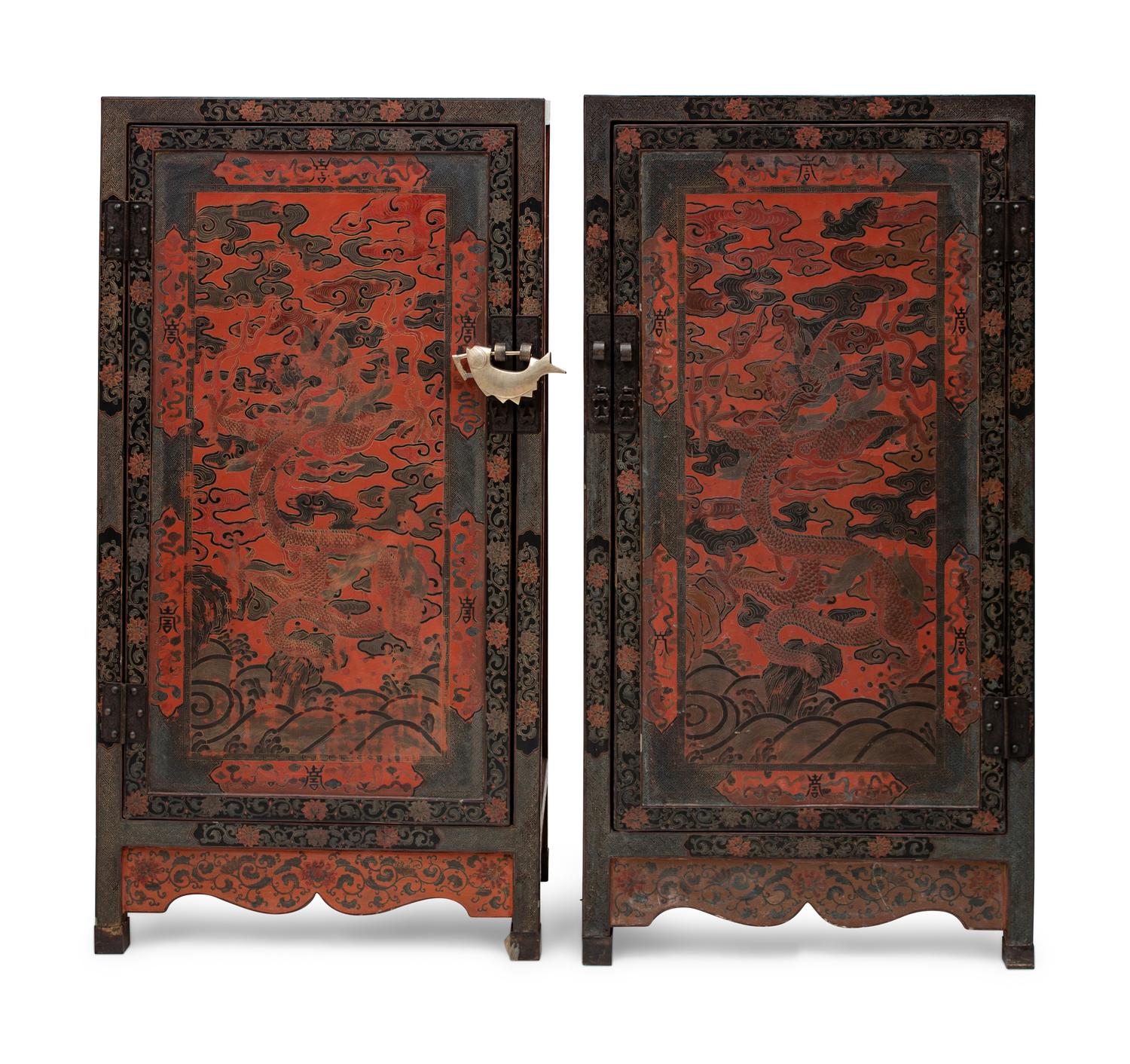A Pair of Chinese Export Lacquered Cabinets