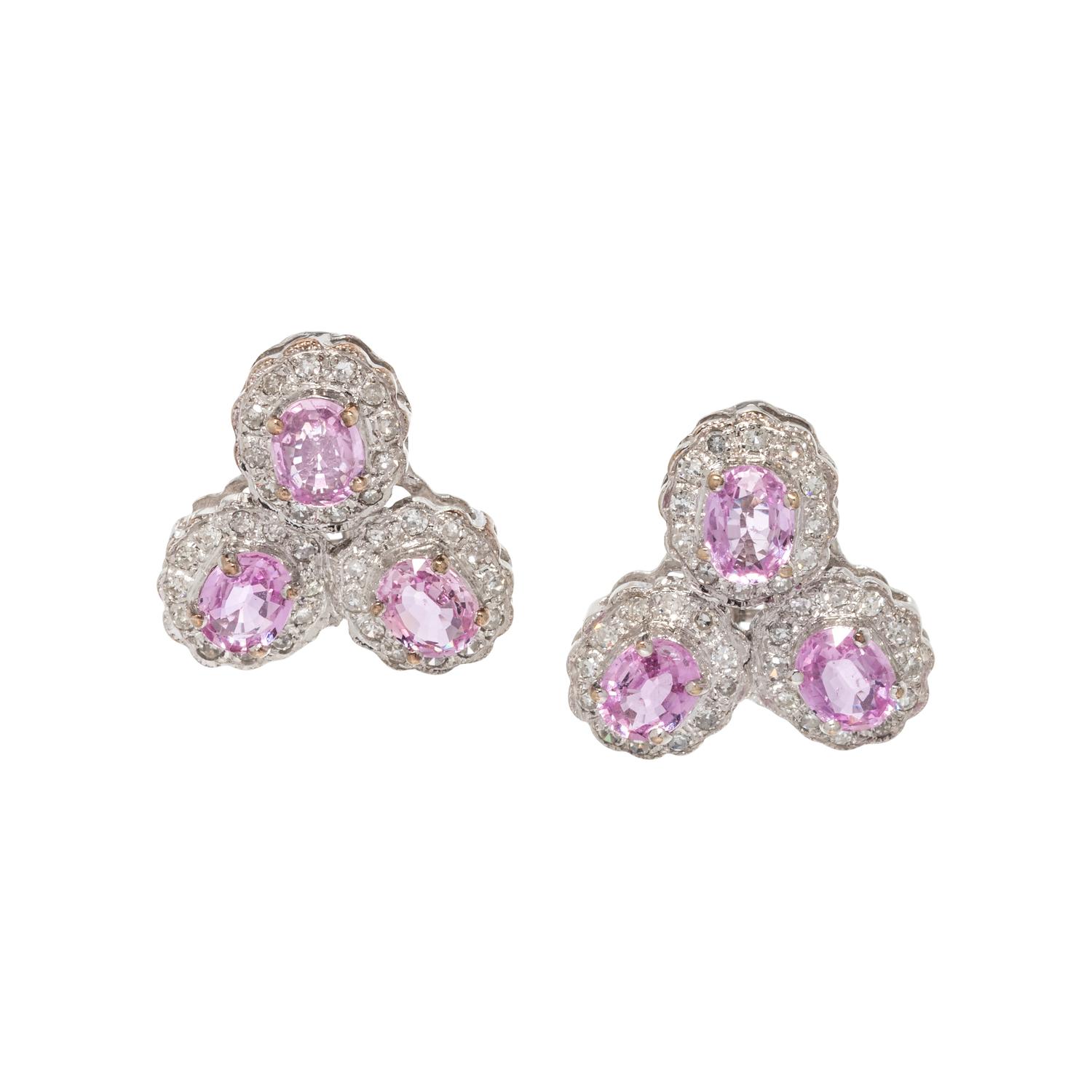PINK SAPPHIRE AND DIAMOND EARCLIPS
