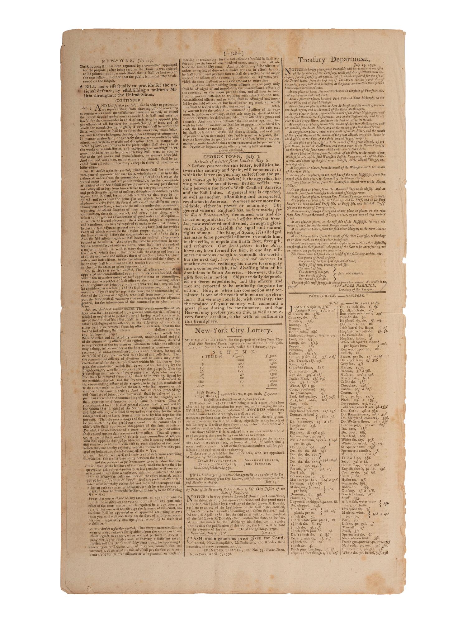 [WASHINGTON, DC]. First newspaper printing of the Act establishing the Federal Capital City.