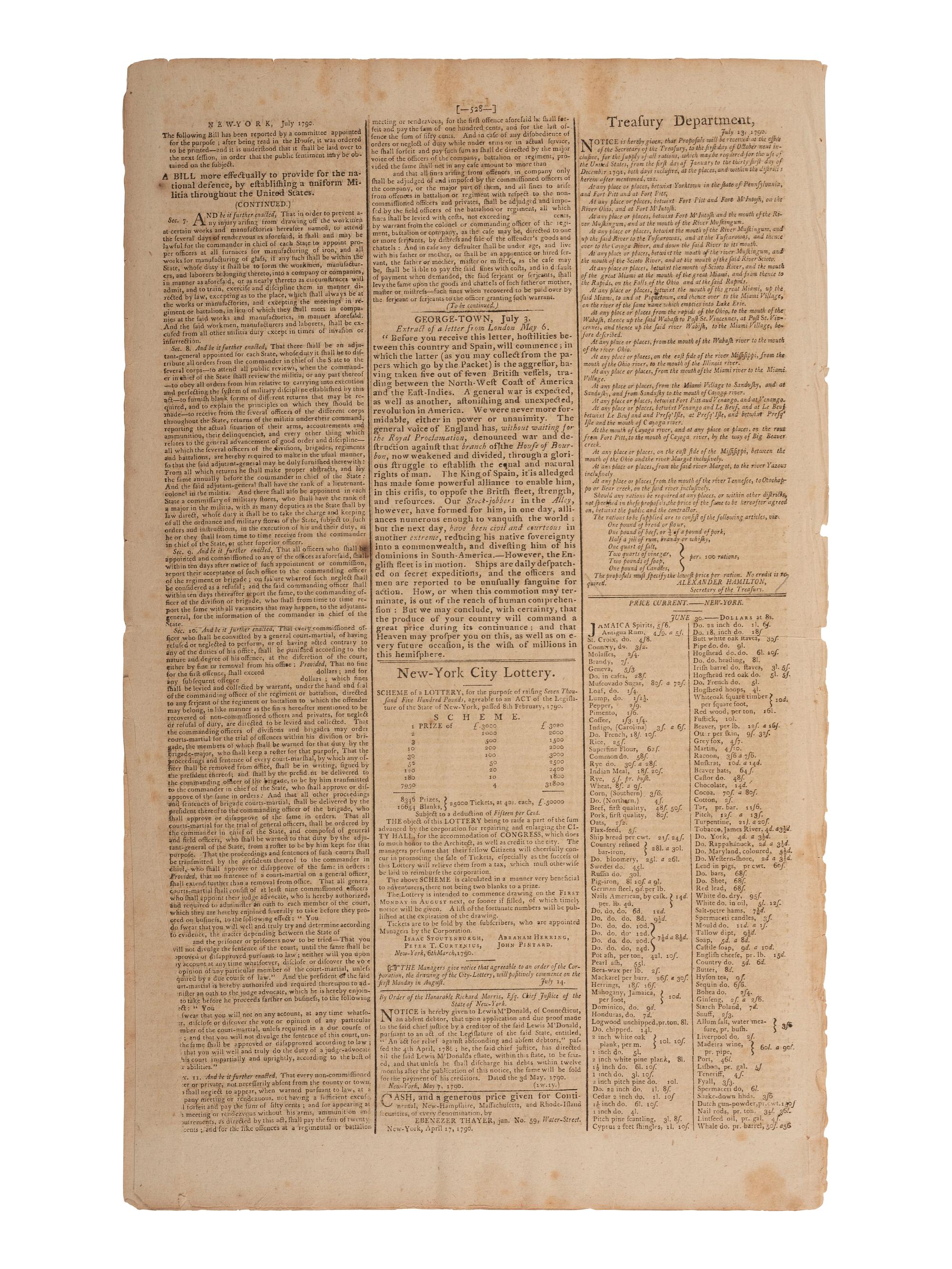 [WASHINGTON, DC]. First newspaper printing of the Act establishing the Federal Capital City.
