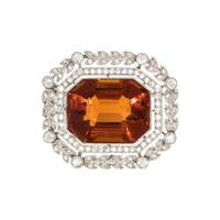 ANTIQUE, CITRINE AND DIAMOND PENDANT/BROOCH