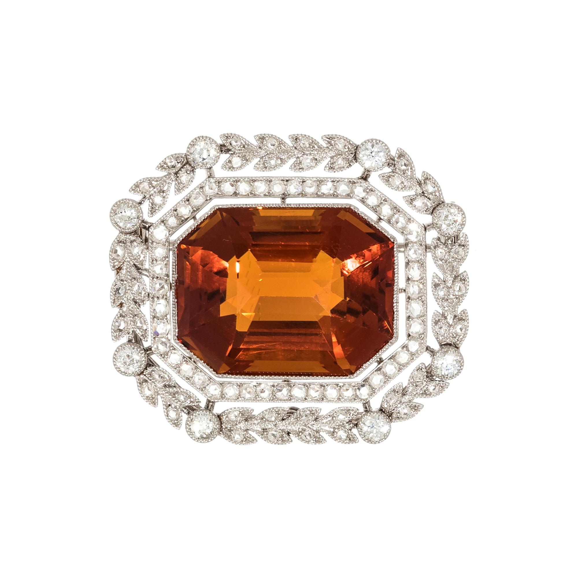 ANTIQUE, CITRINE AND DIAMOND PENDANT/BROOCH