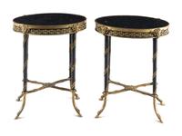 A Pair of French Gilt Bronze, Mahogany and Marble Side Tables