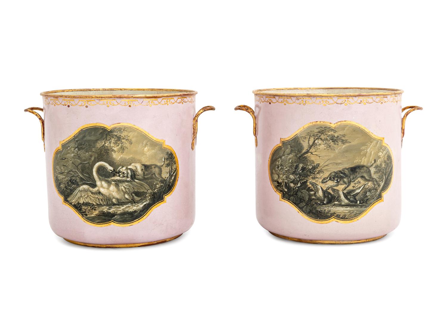 A Pair of French Tôle Peinte Cache Pots
