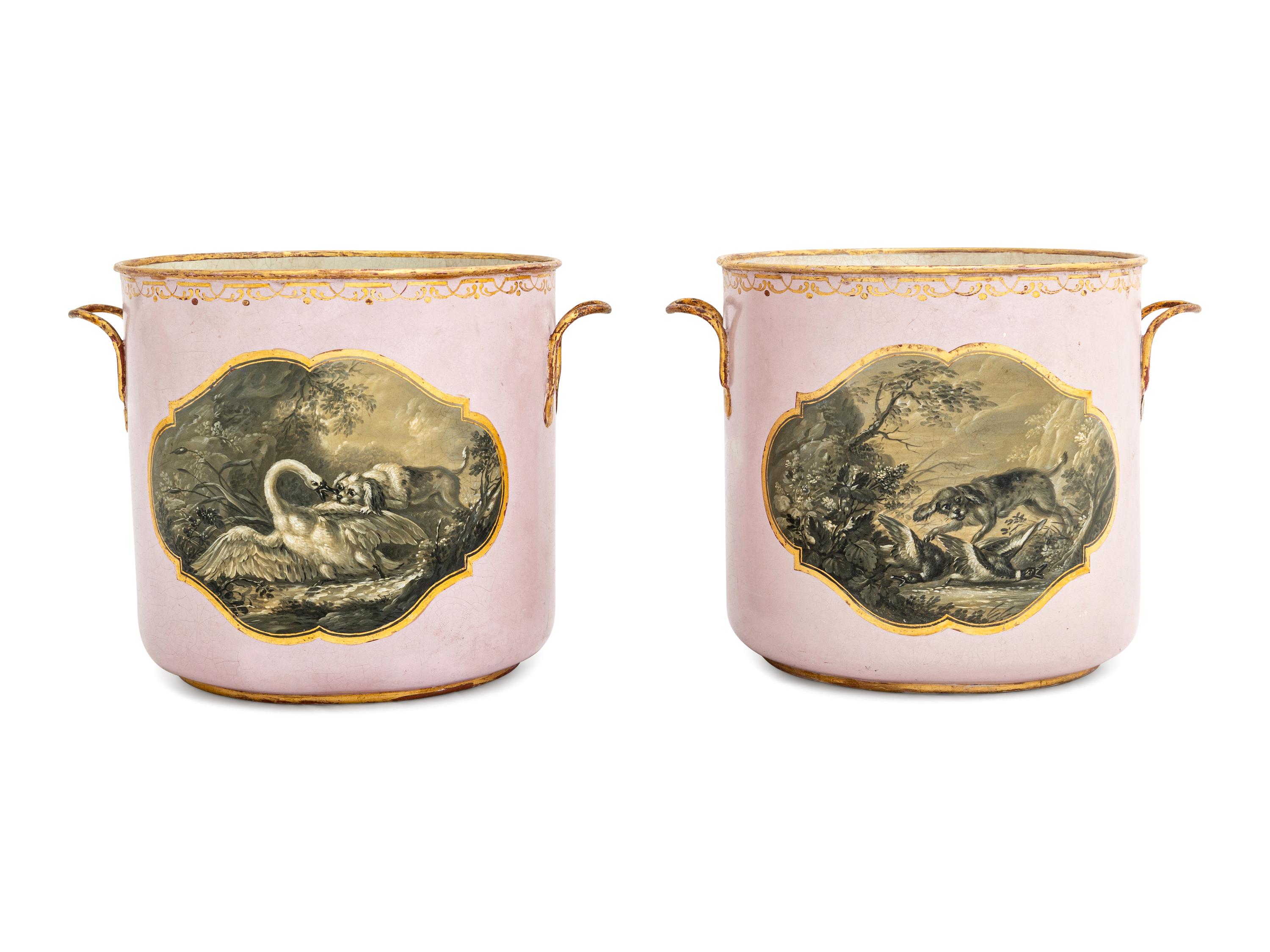 A Pair of French Tôle Peinte Cache Pots