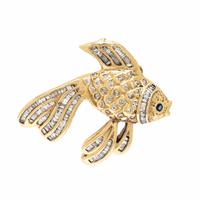 Diamond and Yellow Gold Fish Pendant Brooch