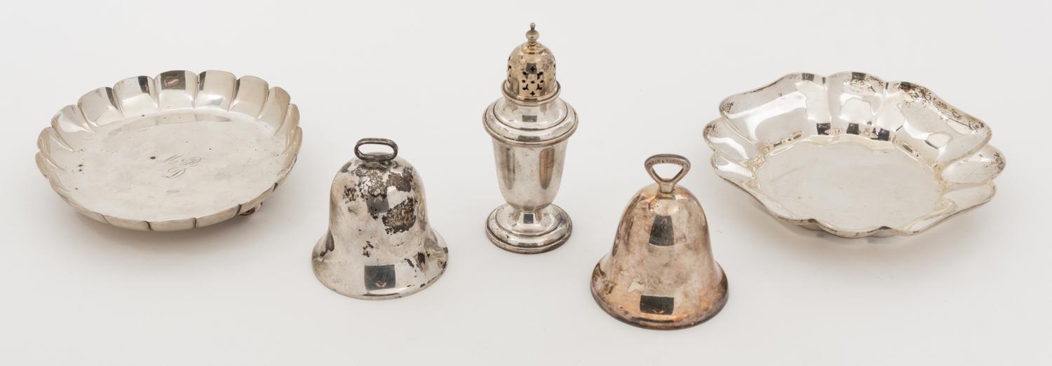 A Collection of American Silver Articles, 20TH CENTURY, comprising a Gorham castor, a Reed & Barton bell, a Kirk dish and a Towle dish,