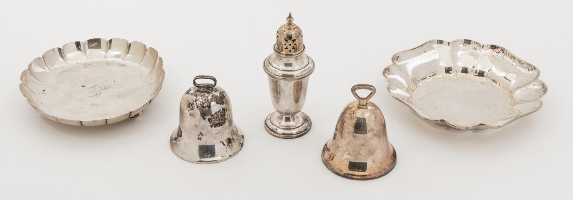 A Collection of American Silver Articles, 20TH CENTURY, comprising a Gorham castor, a Reed & Barton bell, a Kirk dish and a Towle dish,