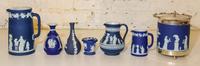 Seven Wedgwood Jasperware Articles Height of tallest overall 10 1/4 inches.