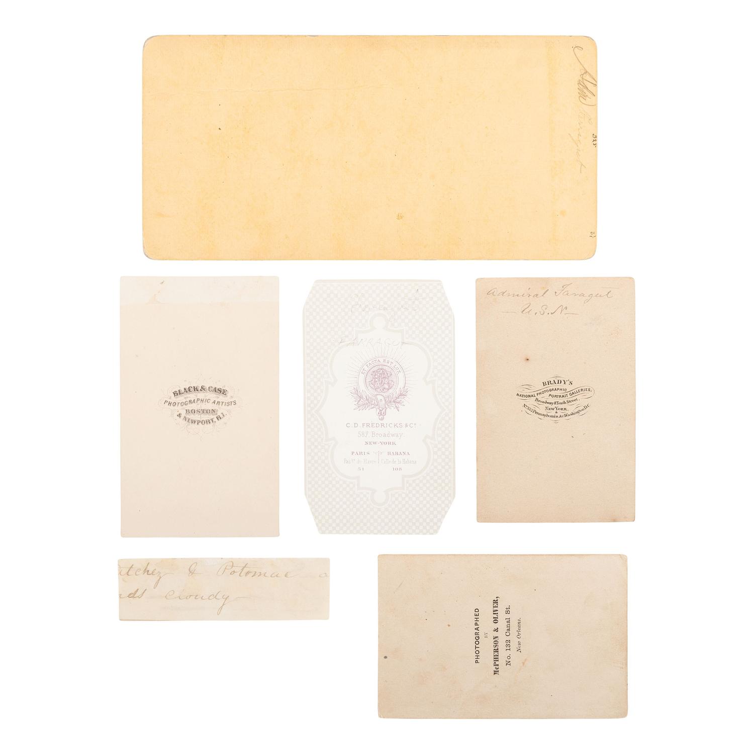 [Civil War] Farragut, David G. Clipped Signature and Five Photographs of Farragut and the USS Hartford