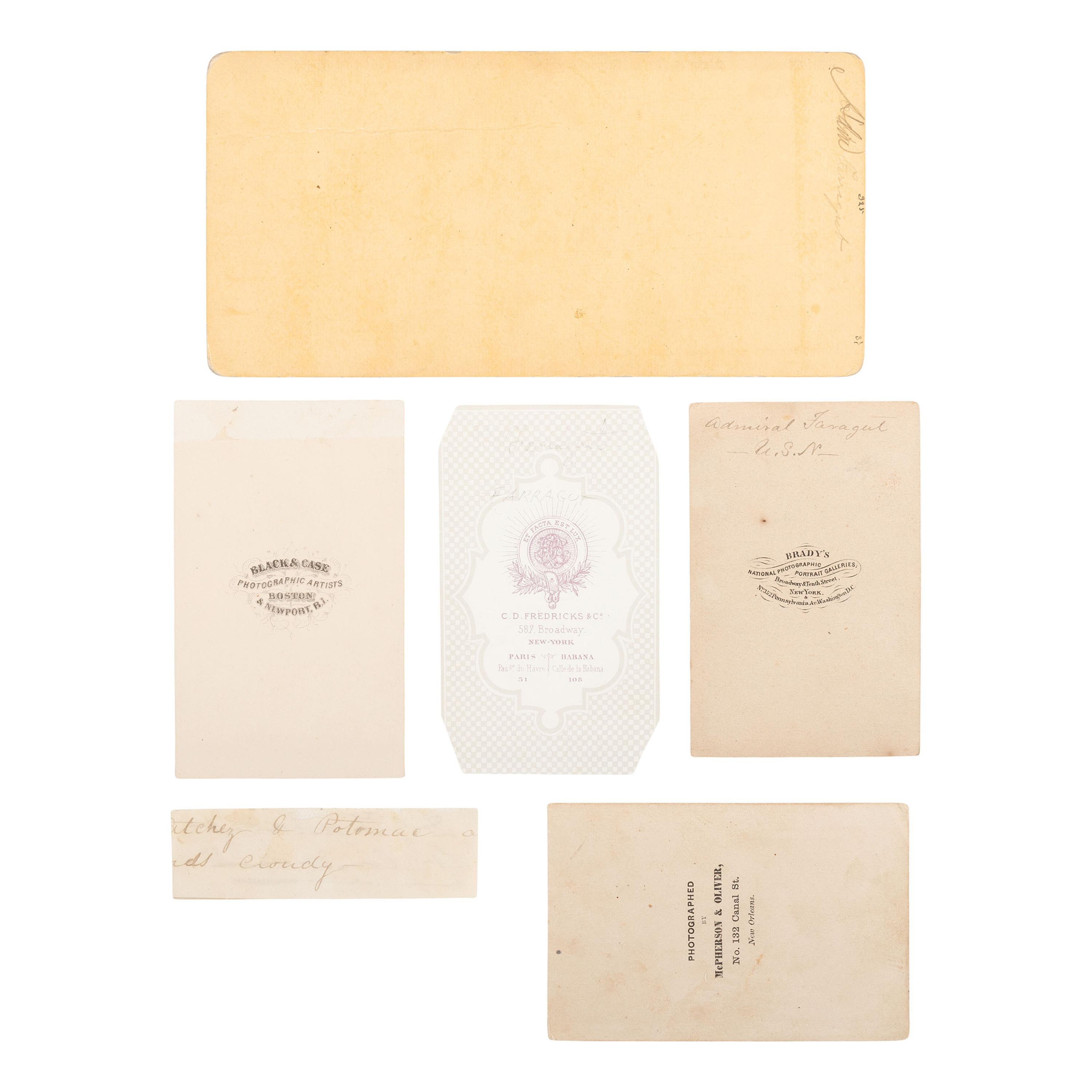 [Civil War] Farragut, David G. Clipped Signature and Five Photographs of Farragut and the USS Hartford