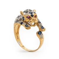 Multigem and Yellow Gold Leopard Ring